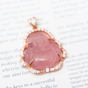 14K Gold Plated CZ Buddha Necklace Pendant Pink